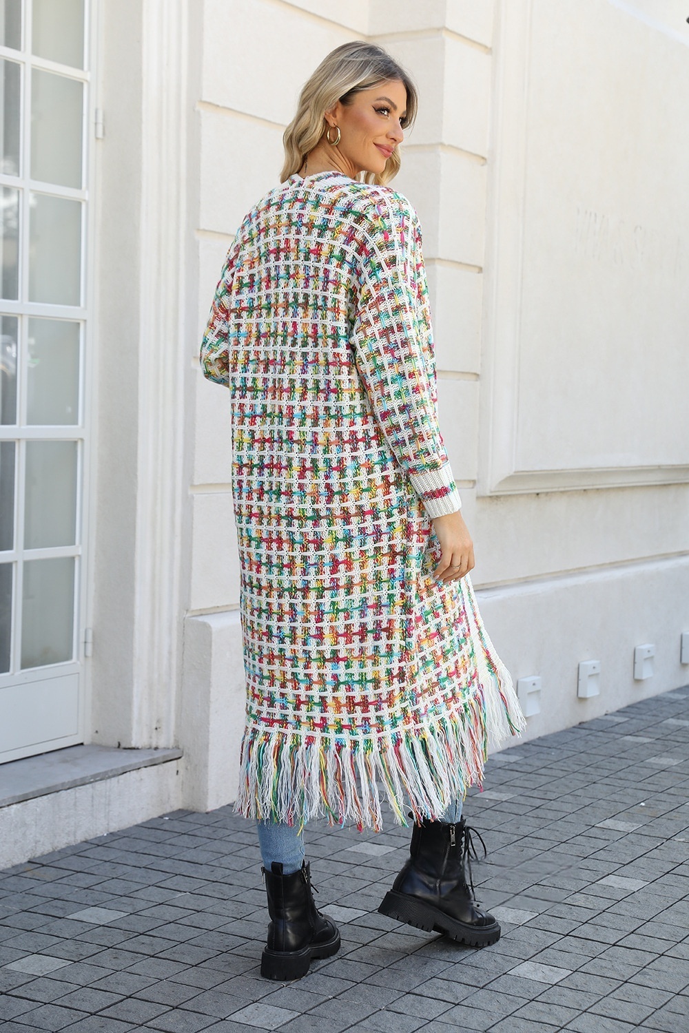 Elegant Colorful Long Cardigan Sweater Womens Large Size Knitted Sweater Coat